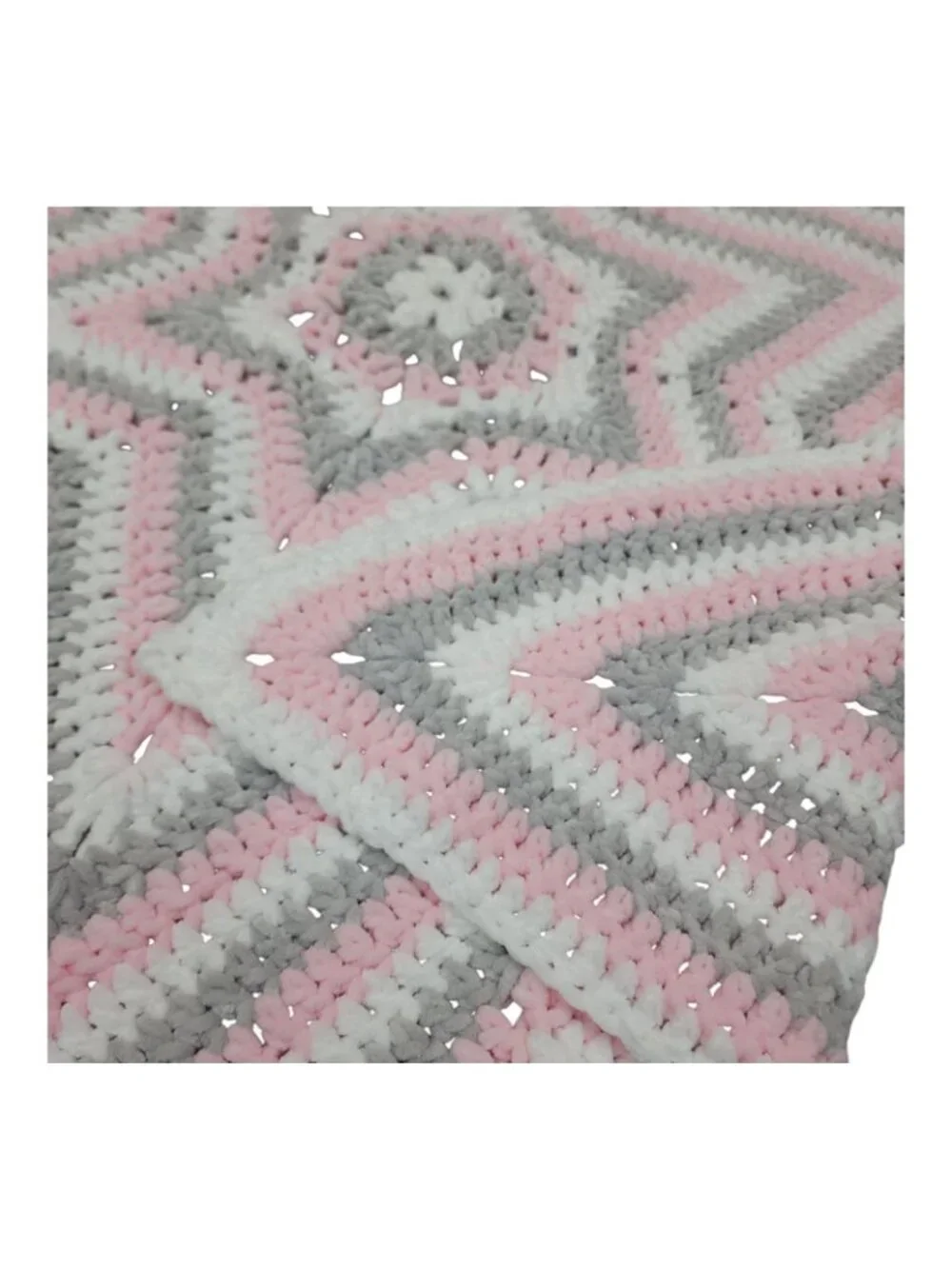 Star Shaped Hand Crocheted Throw Blanket Soft Fluffy Hand Made Crochet Pink Gray